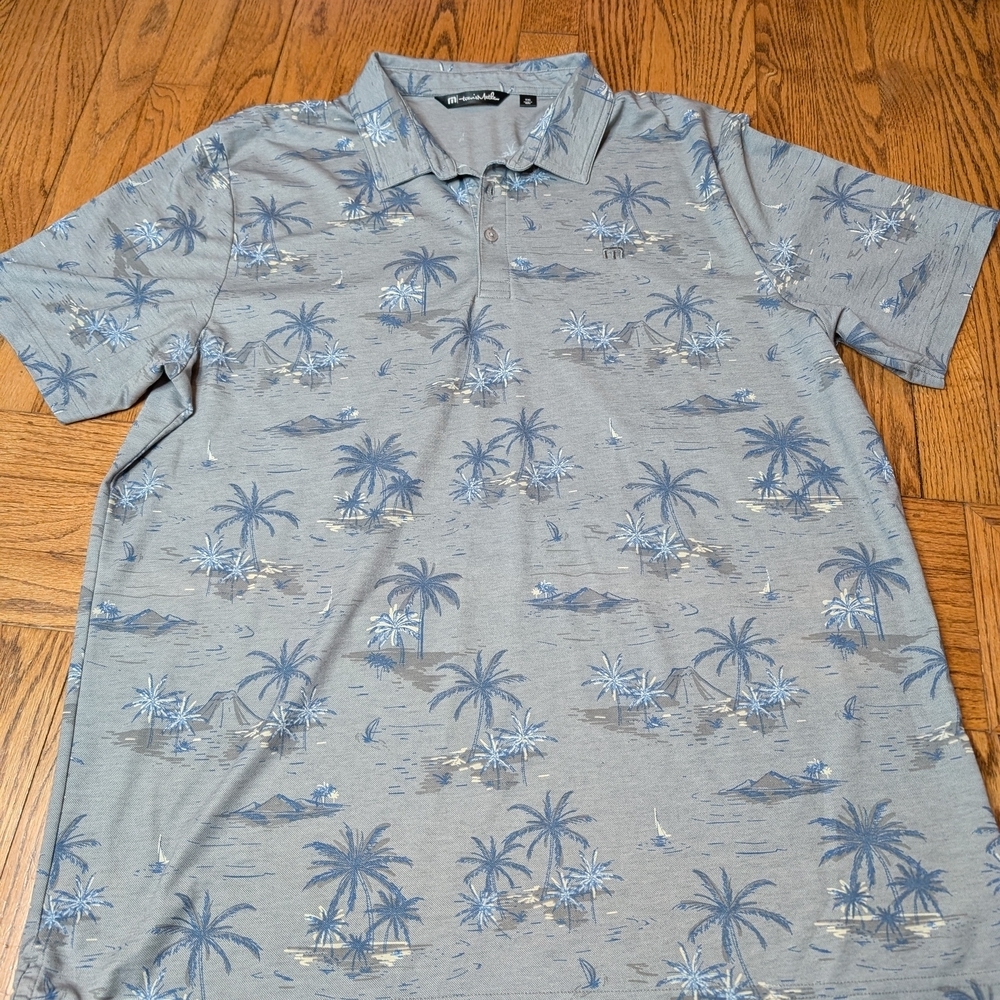 Travis Mathew Pima Cotton Blend Island Gray and Blue Men's Polo. Size XXL
